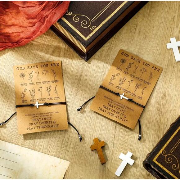 Silver Cross on Adjustable Leather Bracelet - Picture 1 of 2